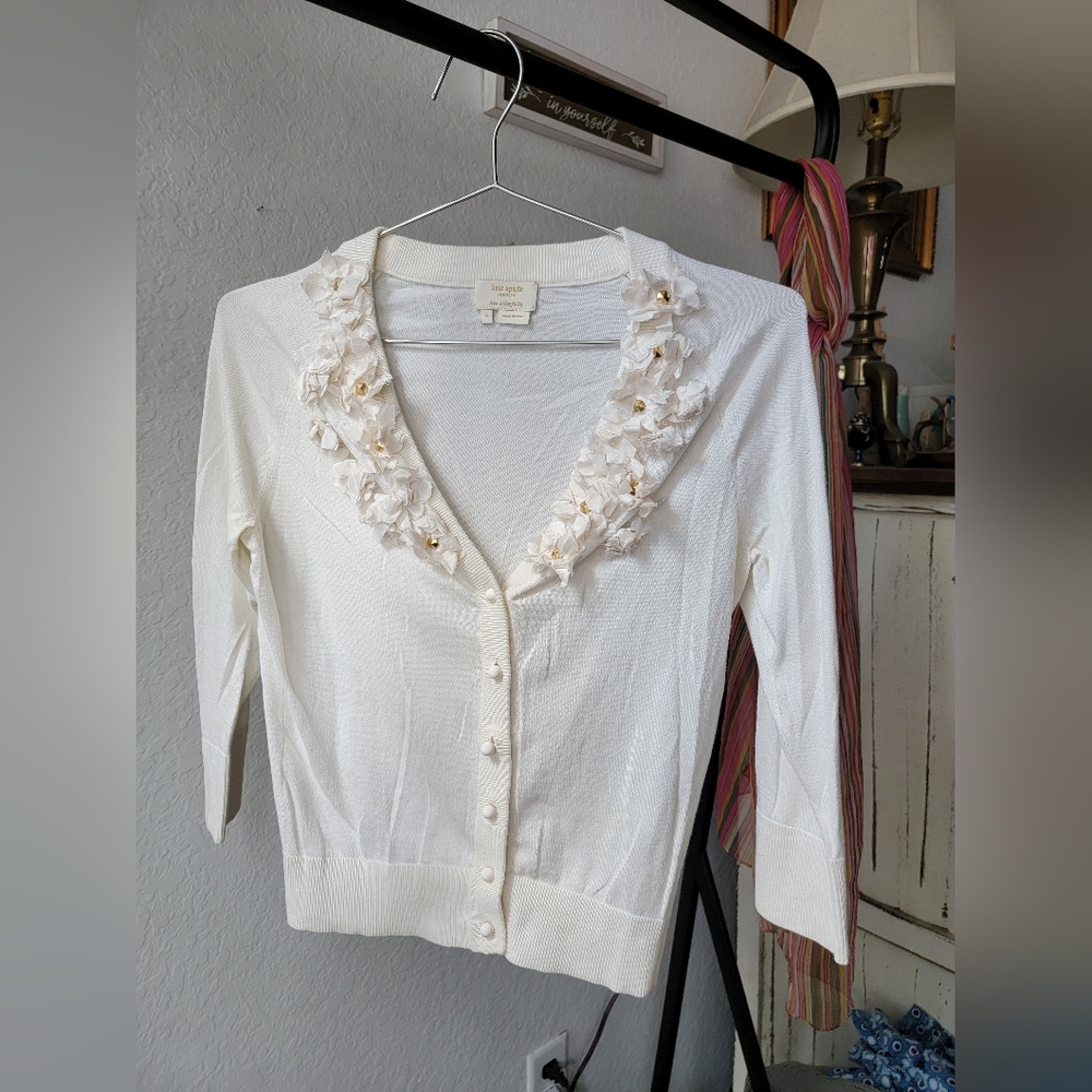 Kate Spade Cream 3D Floral Cardigan